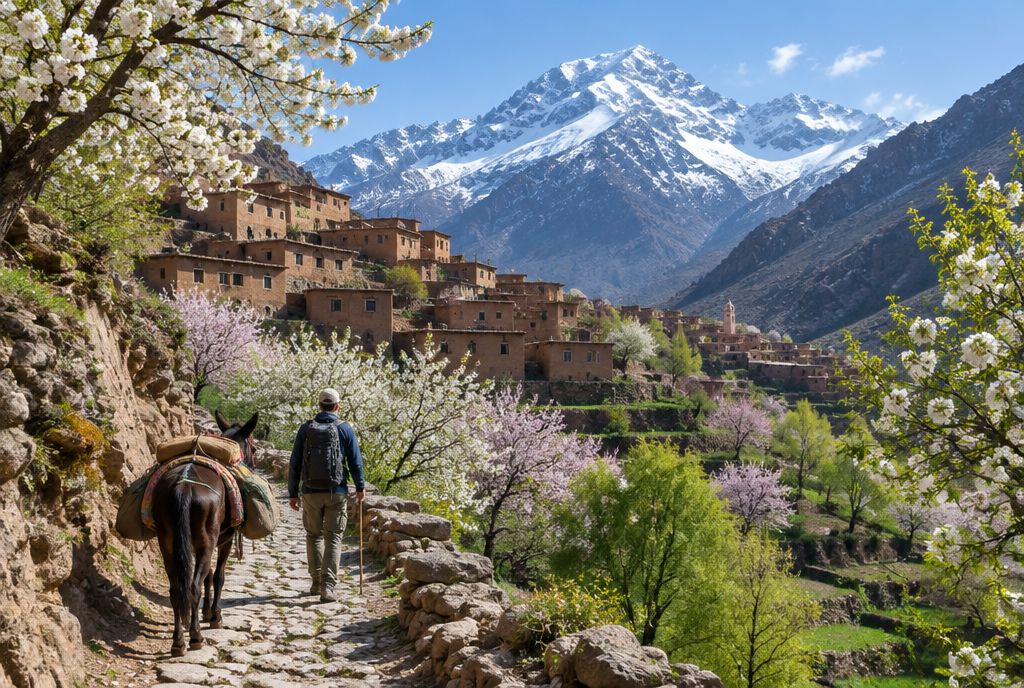 Village berbère d'Imlil au pied du Toubkal dans le Haut Atlas, randonnée depuis Marrakech